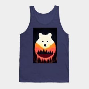Nighttime Forest Bears - beautiful abstract painting of kawaii cute bears in a colorful night forest, outdoor nature anime cartoon style of rainbow color cyan, pink, red, blue, yellow, green. Tank Top